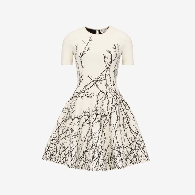 Alexander McQueen Women's White Thorn Branches Mini Dress - XXL (Viscose, Polyester, Polyamide & Elastan)